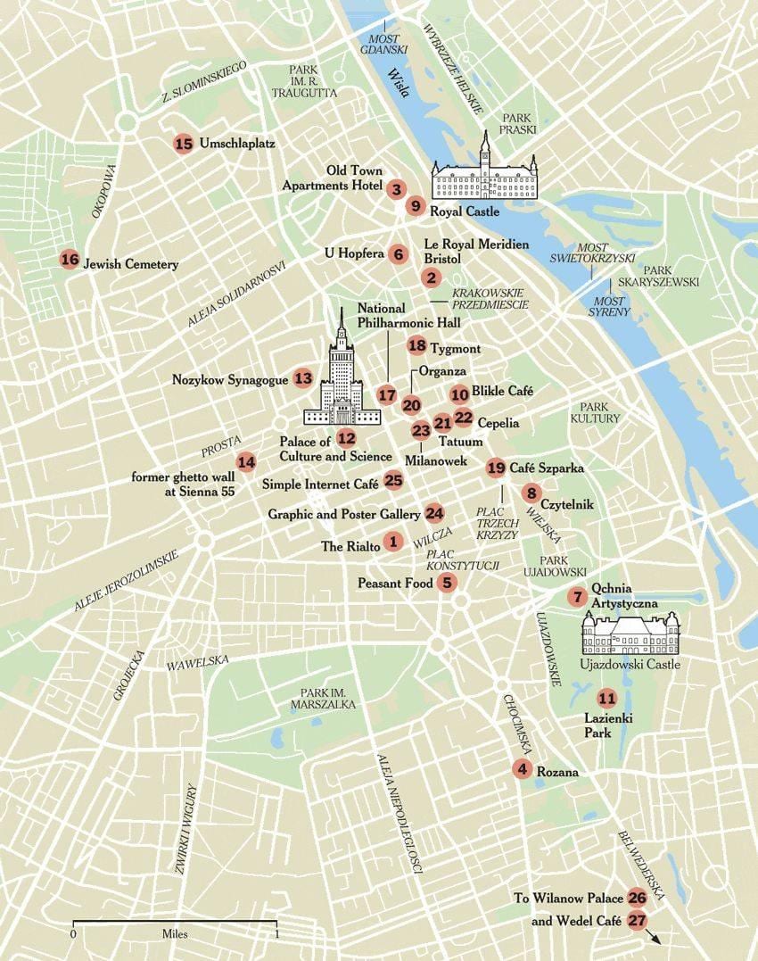 வரைபடம் வார்சா கொண்டு tourist attractions